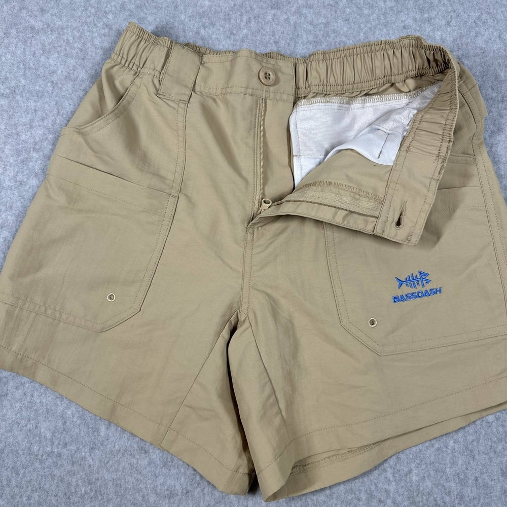 Bassdash Cargo Fishing Shorts Men's Large‎ 5.5" Beige Elastic Waist Outdoors
